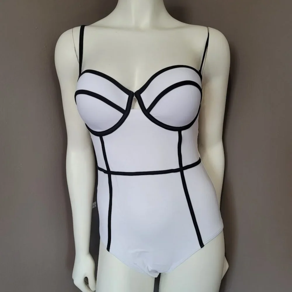 Frederick's of Hollywood Underwire One Piece-Swimsuit White-Medium - Picture 2 of 11